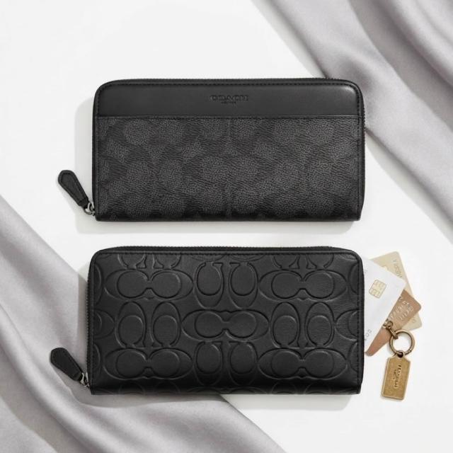 【COACH】男生 長夾 經典滿版荖花LOGO PVC 防刮皮革 拉鍊 男款 皮夾(CY405 CE551)