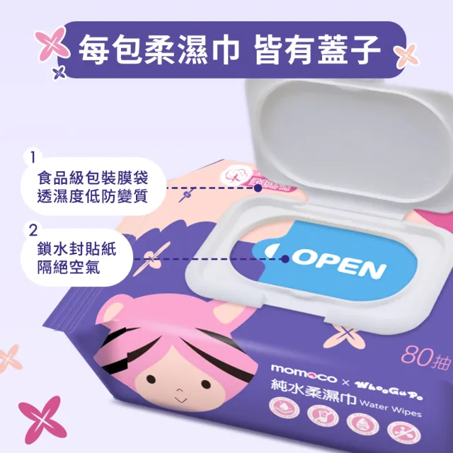 【朵舒】momocoX虎姑婆和他的朋友 加蓋純水柔濕巾(80抽24包/箱)