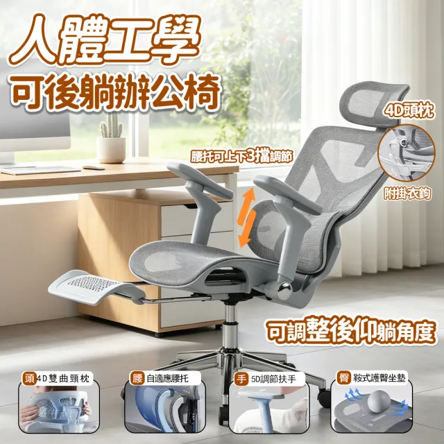 【小不記】可躺+5D扶手+4D頭枕-人體工學椅/帶擱腳/自適腰托 電腦椅 辦公椅 電競椅 辦公椅子 電腦椅辦公椅