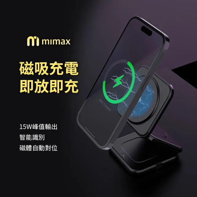 【mimax 米覓】X39 15W 無線折疊磁吸充電器(iPhone/Airpods/Apple Watch 桌上型 充電盤 Magsafe)