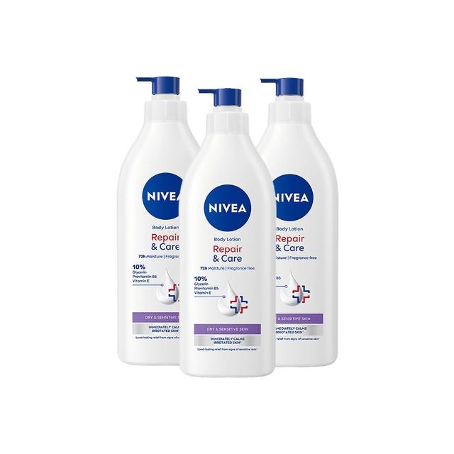 【NIVEA 妮維雅】極潤低敏修護乳液-無香版500mlx3入(身體乳液/溫和舒緩/乾燥敏感)