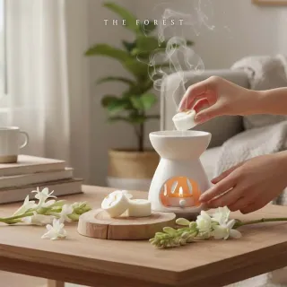 【The Forest 癒森林】金萱晚香香氛融蠟禮盒融蠟燈+香氛蠟塊4入(蠟磚/金萱茶香/送禮禮盒/居家香氛)
