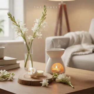 【The Forest 癒森林】金萱晚香香氛融蠟禮盒融蠟燈+香氛蠟塊4入(蠟磚/金萱茶香/送禮禮盒/居家香氛)