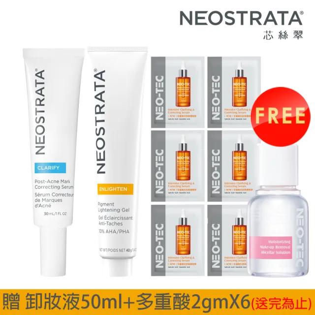 【NeoStrata 妮傲絲翠】果酸淡化痘印強強組（四重擊黑淨斑精華+果酸美白凝膠）(贈卸妝液50ml+多重酸2gmX6)