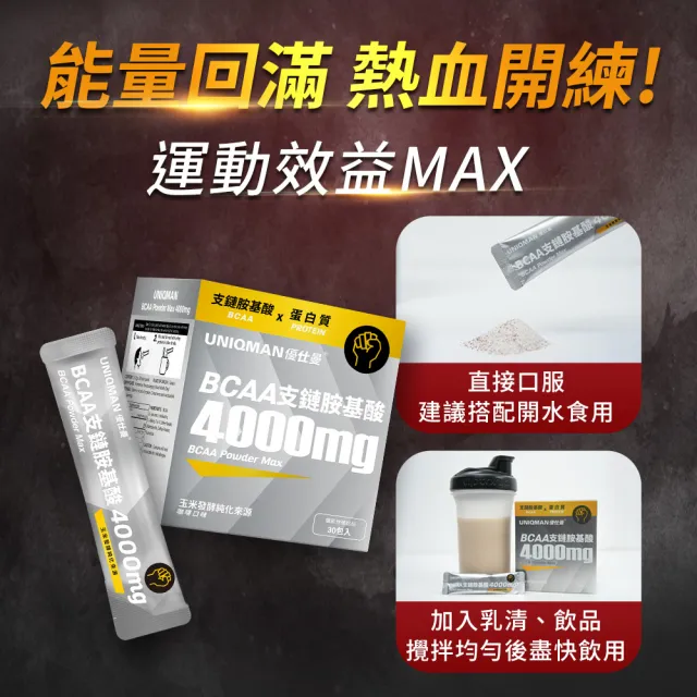 【UNIQMAN】BCAA支鏈胺基酸粉 4000mg 咖啡口味 1盒(5.2g/包；30包/盒)