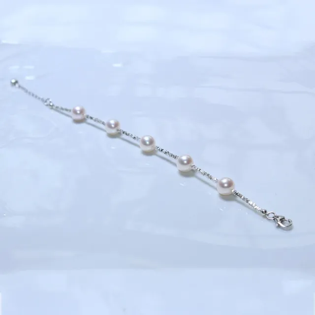 海斯珠寶 6-7mm 天然極光淡水珍珠手鍊 S925銀閃耀碎銀子滿天星手鐲 經典五珠串鏈 俏皮靈動