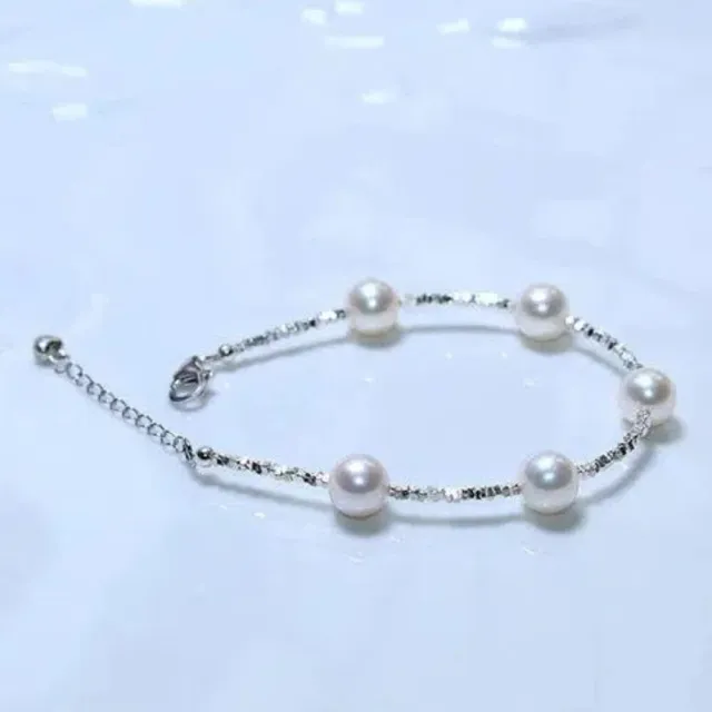 海斯珠寶 6-7mm 天然極光淡水珍珠手鍊 S925銀閃耀碎銀子滿天星手鐲 經典五珠串鏈 俏皮靈動