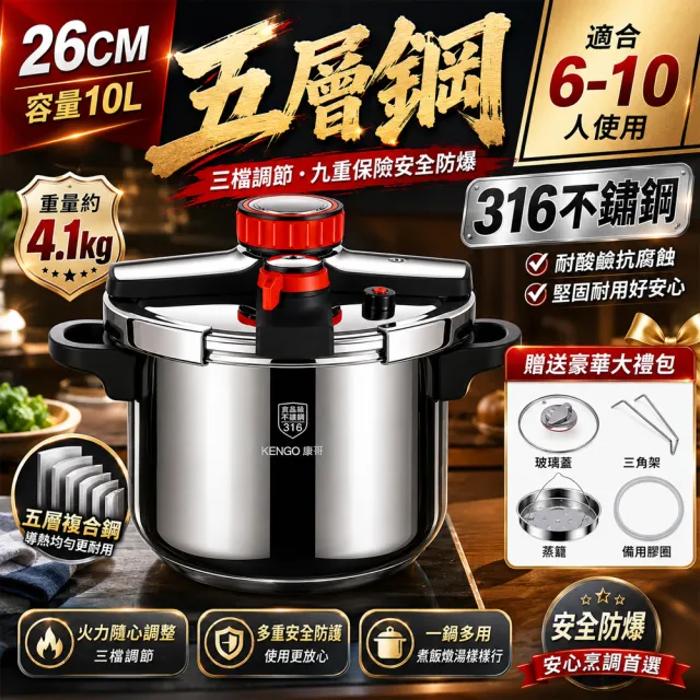 【Felsted 菲仕德】壓力鍋 防爆高壓鍋 烹飪鍋 煮飯鍋 蒸鮮鍋 10L壓力鍋 100KPA高壓快煮 316不鏽鋼 不挑爐灶