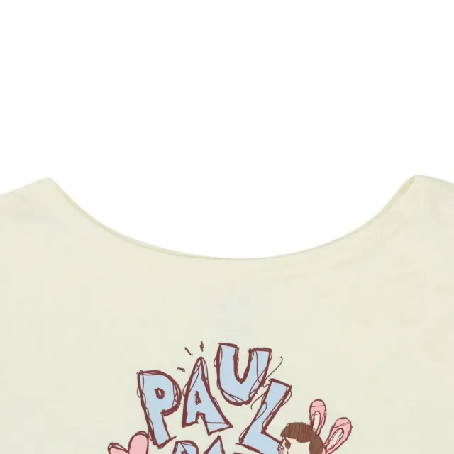 【Paul Frank 大嘴猴】女 T恤 上衣 休閒短袖 薄彈紗 涼感 一字領印花T 米(P6221491-01)