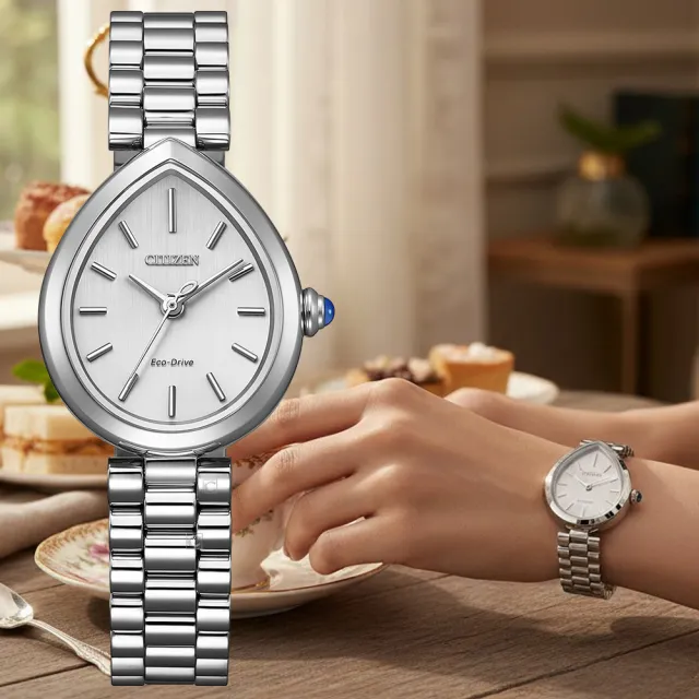 【CITIZEN 星辰】L系列 Rainell 系列 光動能 水滴型腕錶 女錶 手錶-銀色 EM1200-55A