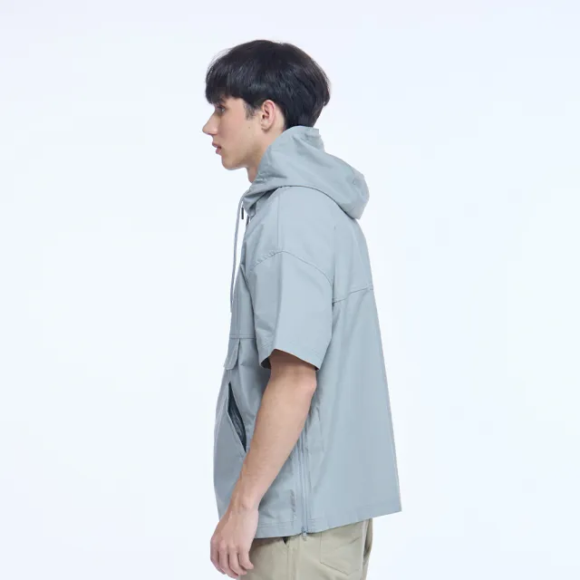 【JEEP】男裝 COOLMAX涼感半開襟連帽衝鋒衣(灰色)