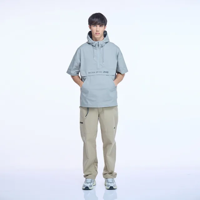 【JEEP】男裝 COOLMAX涼感半開襟連帽衝鋒衣(灰色)