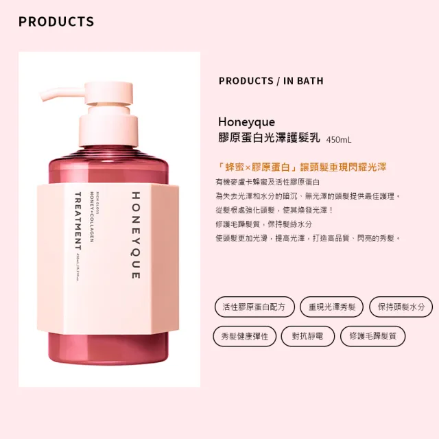 【HONEYQUE】蜂蜜水潤護髮乳450ml(水潤豐盈/膠原蛋白)