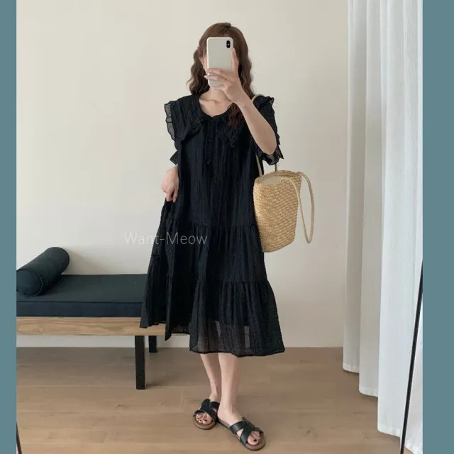 【Want-Meow】90公斤可穿/獨家加大寶寶領有內裡連身長洋長裙洋裝(大碼/大尺碼/加大碼/孕婦裝/洋裝)