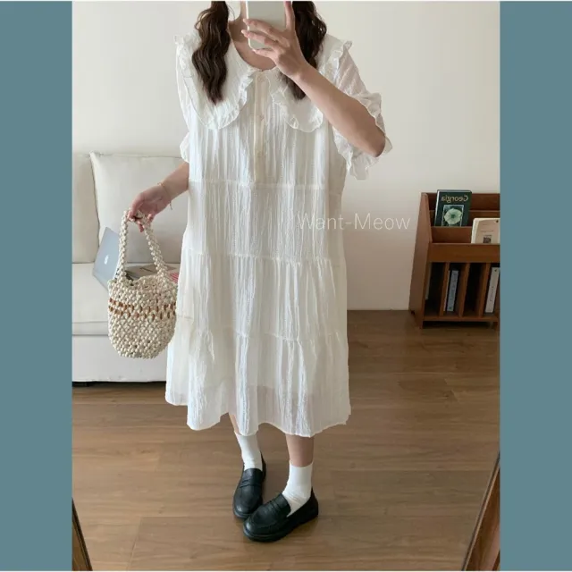 【Want-Meow】90公斤可穿/獨家加大寶寶領有內裡連身長洋長裙洋裝(大碼/大尺碼/加大碼/孕婦裝/洋裝)