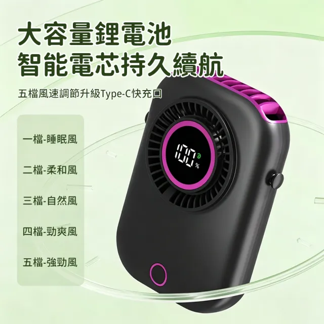 【OMG】LED數顯掛脖風扇 隨身掛繩/掛腰/桌面 輕量便攜隨身風扇 USB充電式懶人電風扇 戶外外送/辦公