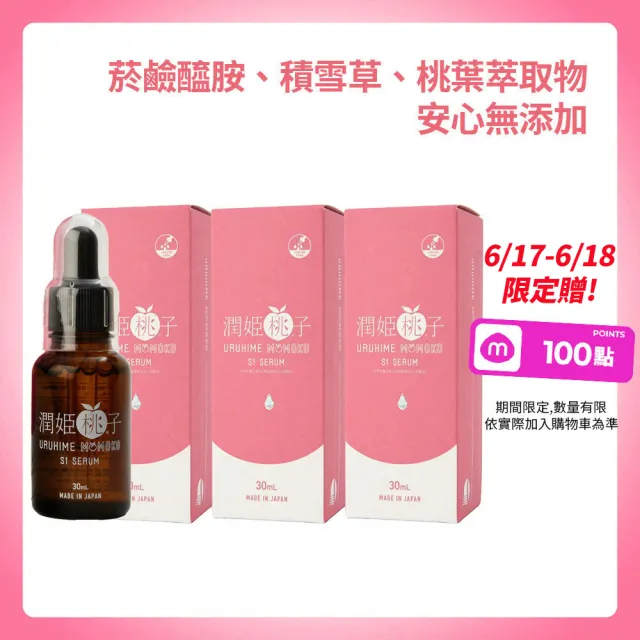 URUHIMEMOMOKO 潤姬桃子】S1精華液(30ml X 3入瓶裝10%菸鹼醯胺、積雪草