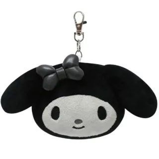 【小禮堂】Sanrio 三麗鷗 絨毛玩偶伸縮票卡零錢包 黑白風格款 Kitty 美樂蒂 布丁狗 花小兔