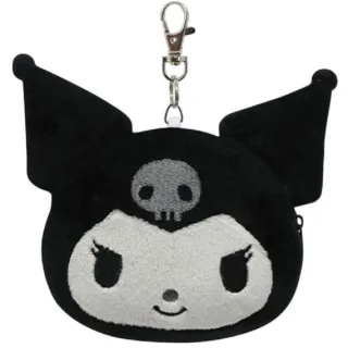 【小禮堂】Sanrio 三麗鷗 絨毛玩偶伸縮票卡零錢包 黑白風格款 Kitty 美樂蒂 布丁狗 花小兔