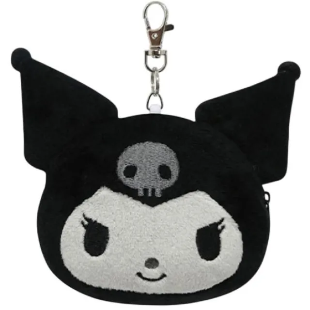 【小禮堂】Sanrio 三麗鷗 絨毛玩偶伸縮票卡零錢包 黑白風格款 Kitty 美樂蒂 布丁狗 花小兔