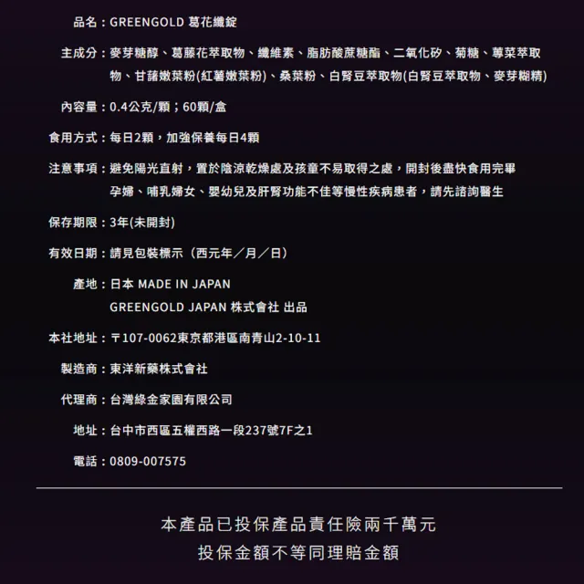 【GREEN GOLD】葛花纖錠60錠x5盒(共300錠)