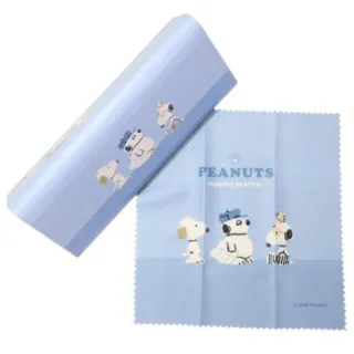 【小禮堂】史努比 三角眼鏡盒附拭鏡布 藍兄弟探頭款