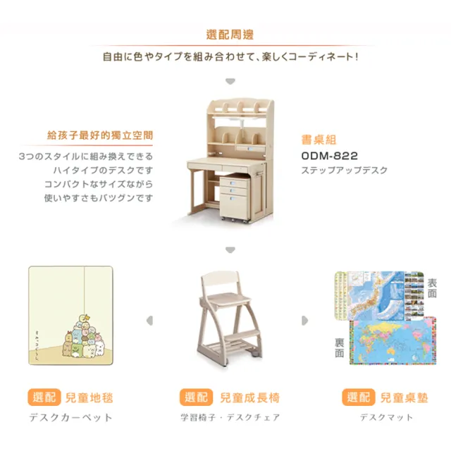 【KOIZUMI】Woody兒童成長實木書桌組ODM-822(成長書桌組)