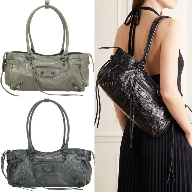【Balenciaga 巴黎世家】Le City East-West 揉製羊皮肩背法棍包 機車包(多色可選)