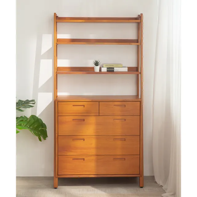 【Mahogany 瑪荷尼家具】免組裝 90X45X121 丹麥書架斗櫃MYR-C   全原木桃花心木 抽屜櫃  M1-TP34-3M