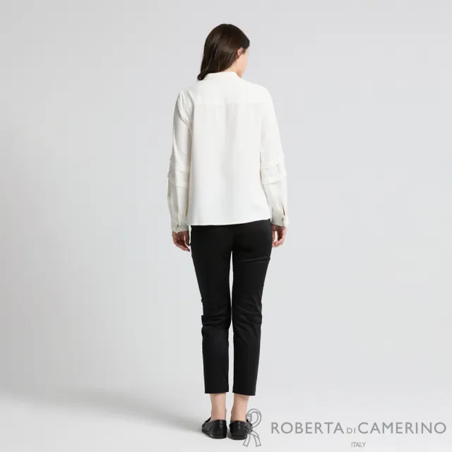 【ROBERTA 諾貝達】氣質白法式小立領開襟胸前抓褶上衣 DBJ57-91