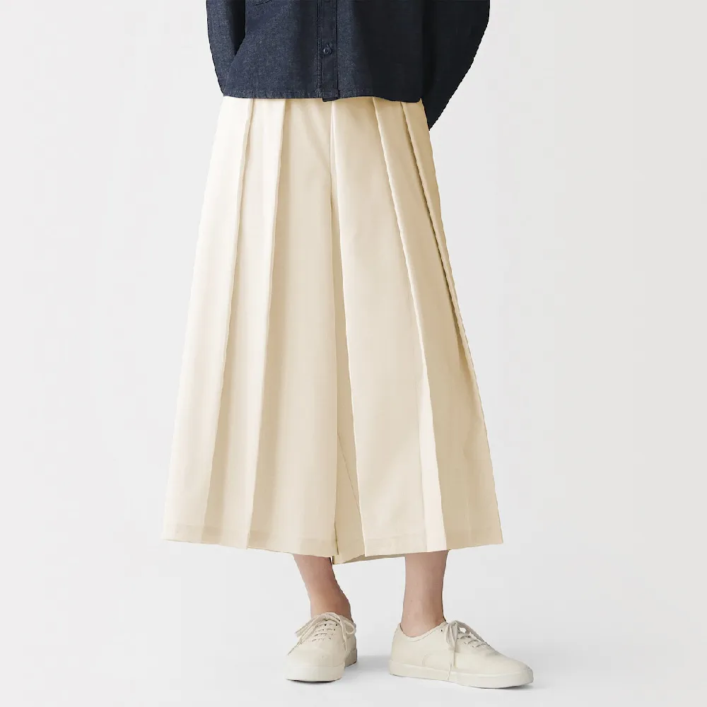 【MUJI 無印良品】女二重織日式和服寬襬褲(黑色/深藍/灰色/象牙白)