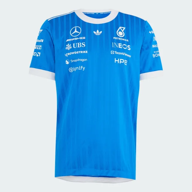 【adidas 愛迪達】MERCEDES - AMG PETRONAS F1 TEAM BLUE WONDERS 賽車手 短袖上衣(KT5127 男款休閒T恤)