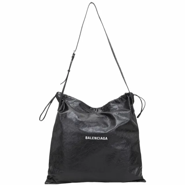 【Balenciaga 巴黎世家】Arena 大型 揉製羊皮抽繩手提 肩背托特包(黑色)