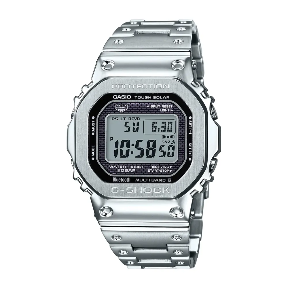 【CASIO 卡西歐】G-SHOCK電波藍牙電子錶GMW-B5000D-1(銀)