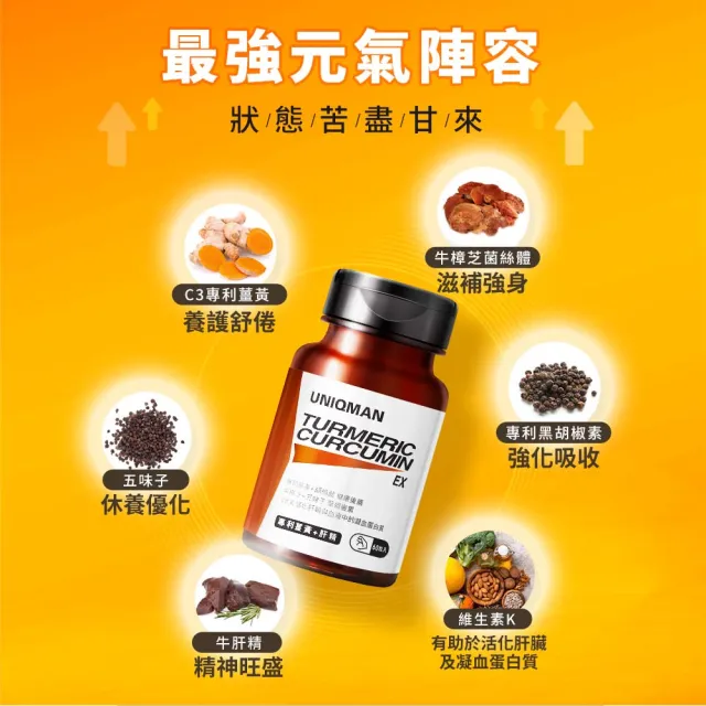 【UNIQMAN】專利薑黃+肝精EX 膠囊 2瓶(60粒/瓶)