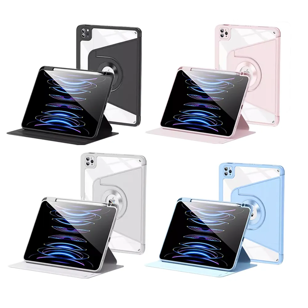 【OMG】iPad Air6/Air7 11吋磁吸分離保護套 720°旋轉三角支架 平板氣囊防摔保護殼 帶筆槽皮套 多角度支架