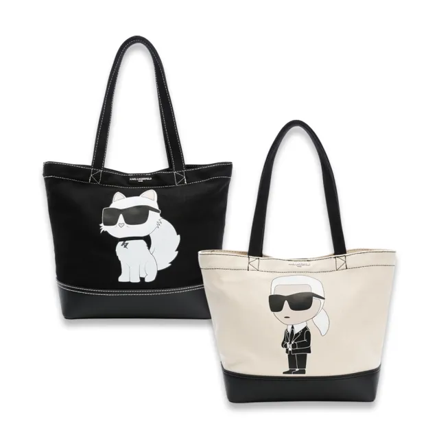 【KARL LAGERFELD 卡爾】老佛爺/貓咪帆布肩背托特包(多款任選)