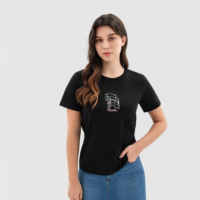 【Arnold Palmer 雨傘】女裝-漸層傘LOGO印花圓領短袖T-Shirt-黑色