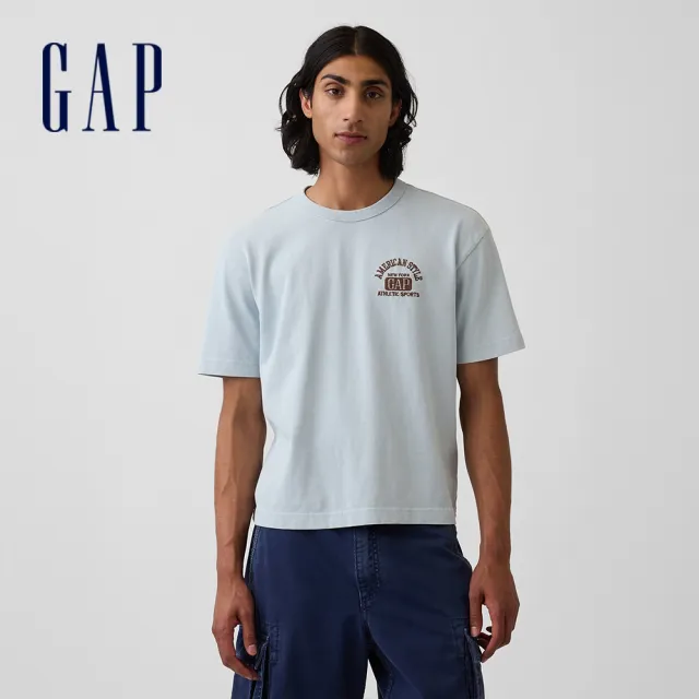 【GAP】男裝 重磅寬鬆 Gap Logo 短版短袖T恤-多款任選(895176&895178)