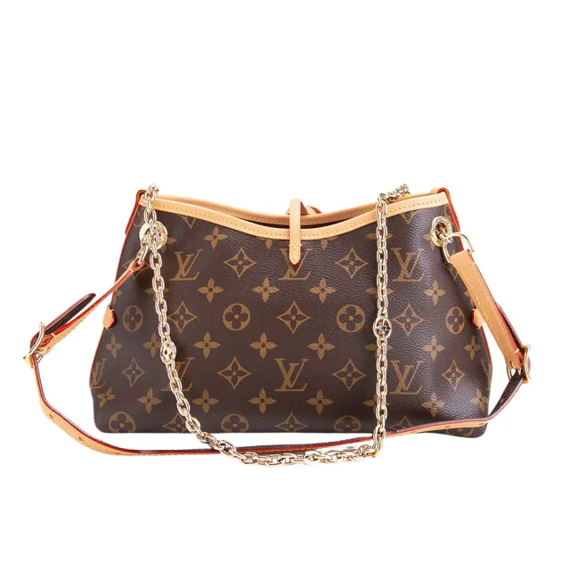 【Louis Vuitton 路易威登】M13014 CarryAll BB經典老花鏈帶皮革背帶斜背包 (棕色)