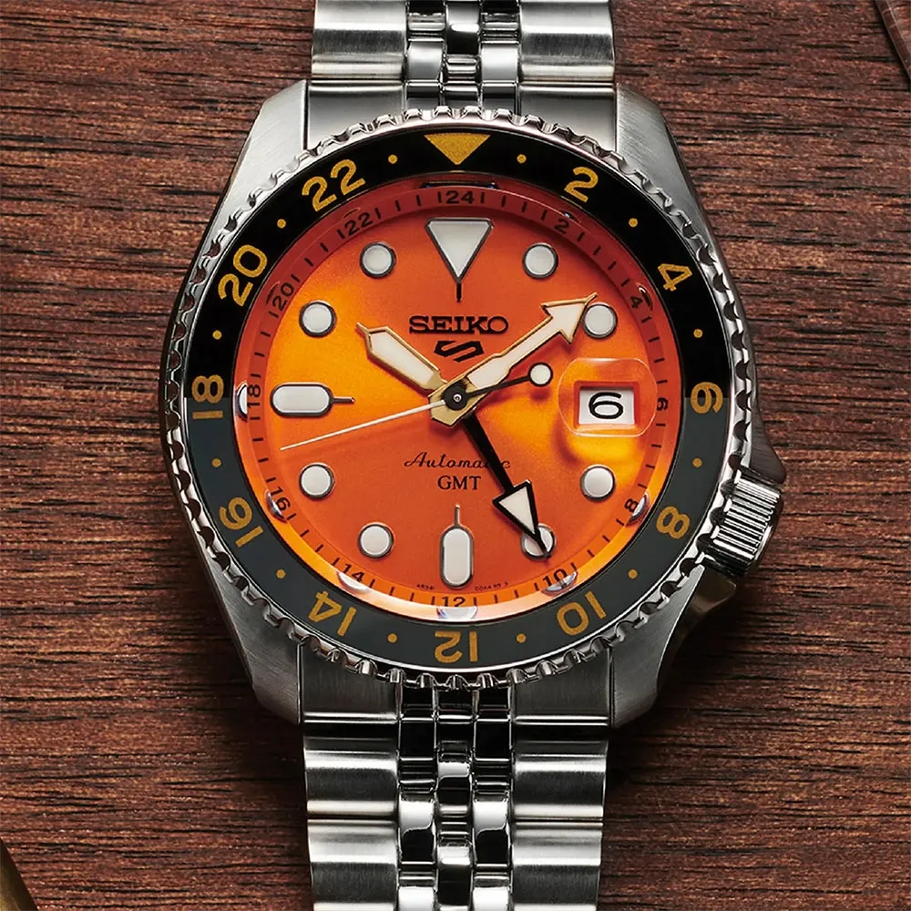 【SEIKO 精工】5 Sports經典SKX GMT 不鏽鋼帶 黑水鬼款(三款可選 綜合賣場 均一價)