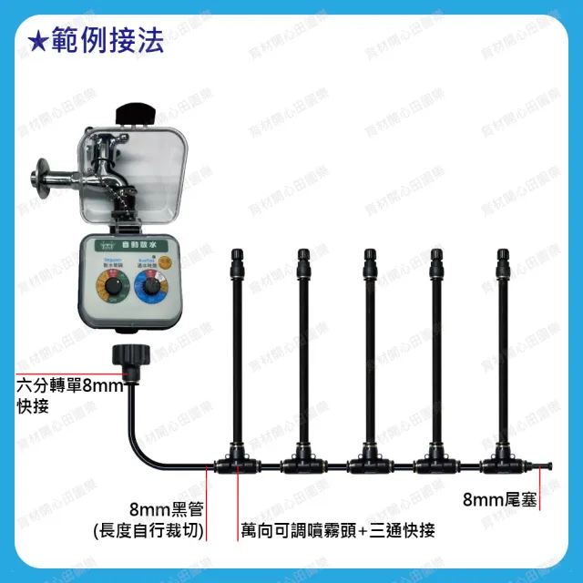 【田園樂】育材萬向可調自動澆水噴霧套組/8mm黑管/快接款*5/WiFi/電池(附8mm黑管10米)