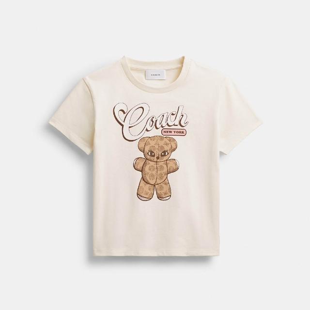 【COACH】蔻馳官方直營 TEDDY STUFFIE 棉質 T 恤-奶油白色(CEM14)