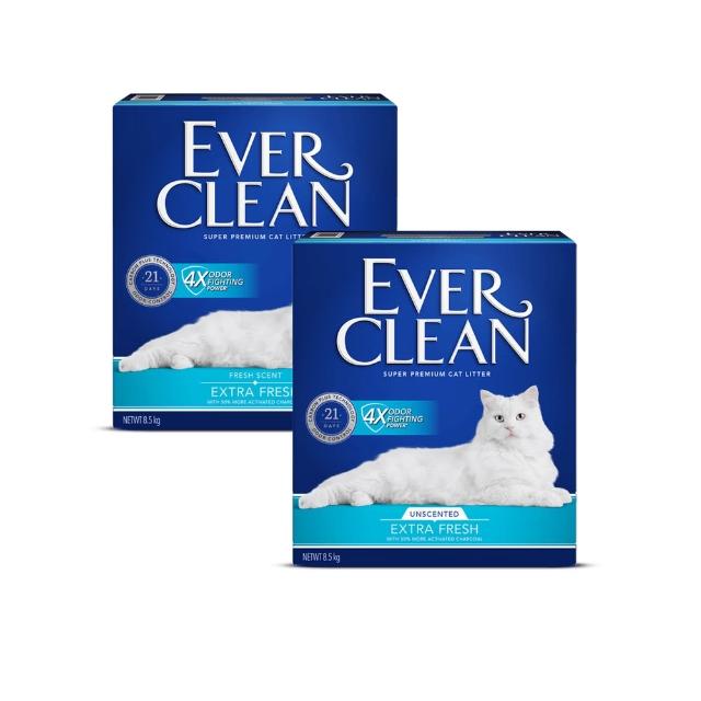 【EverClean 藍鑽】4倍淨味貓砂 無香/微香 8.5kg 兩入組 長效淨味21天(礦砂 低粉塵 除臭 抑味 凝結)