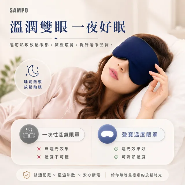 【SAMPO 聲寶】智能真絲熱敷眼罩/遮光眼罩/蒸氣眼罩(HQ-Z22Y1L)