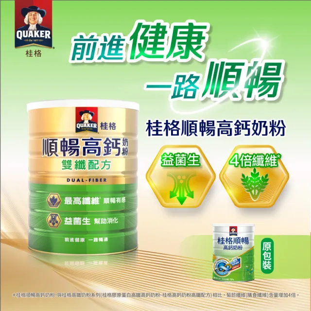 【QUAKER 桂格】順暢高鈣奶粉雙纖配方1500gX2罐(澳洲乳源)