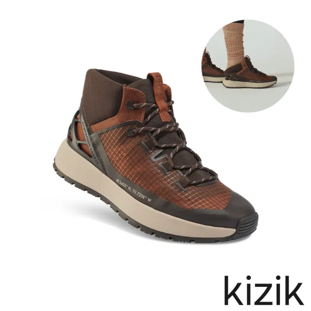 【KIZIK】中筒靴 靴子 登山鞋 戶外 男女鞋 瓦薩奇Wasatch Mid 防潑水 回彈 秒穿 免手穿科技 咖 DWASCC17