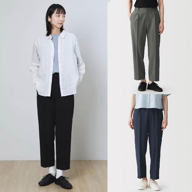【MUJI 無印良品】女透氣彈性泡泡紗舒適錐形褲(深灰/黑色/淺綠/深藍)