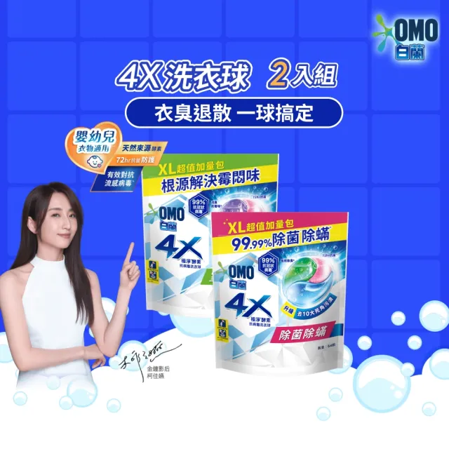 【白蘭】4X極淨酵素抗病毒洗衣球 54顆/袋 2入組(共108顆 除菌除蟎/室內晾曬 嬰幼兒適用)