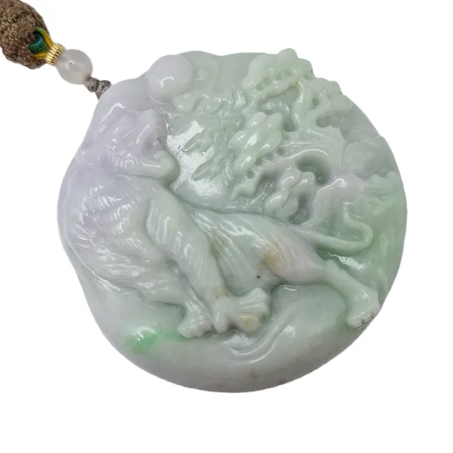 【鵝娘翡翠】天然A貨翡翠 緬甸玉 紫綠上山虎 霸氣老虎牌件 A4683228(翡翠上山虎牌件)